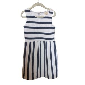 C Zara Blue & White Striped Skater Girls Dress 6 Years